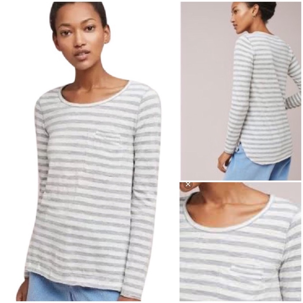 Anthropologie Scoop Neck Pocket Tee New XL Striped